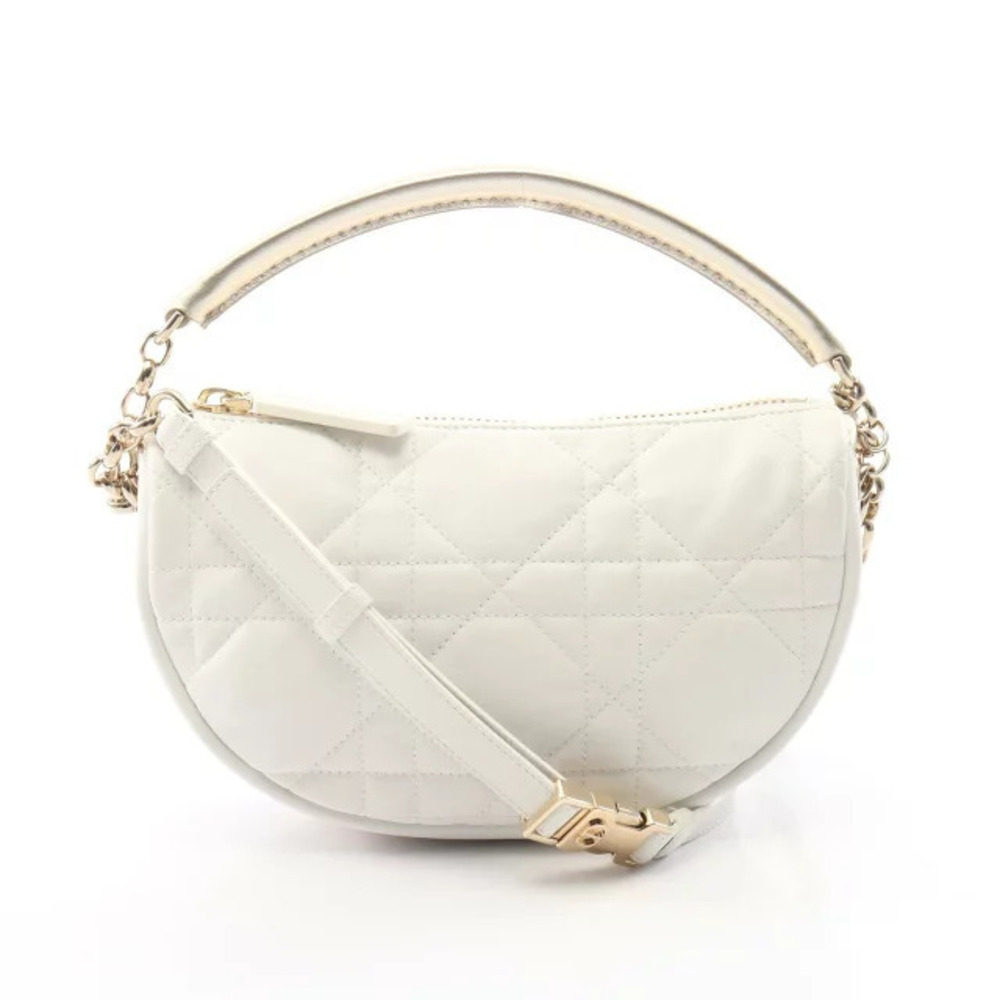 Christian Dior VIBE Hobo Cannage Shoulder Bag Leather White Gold Tone